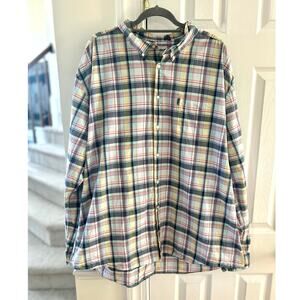 Barbour Yellow Blue Orange Plaid Check Long Sleeve Button Down Shirt